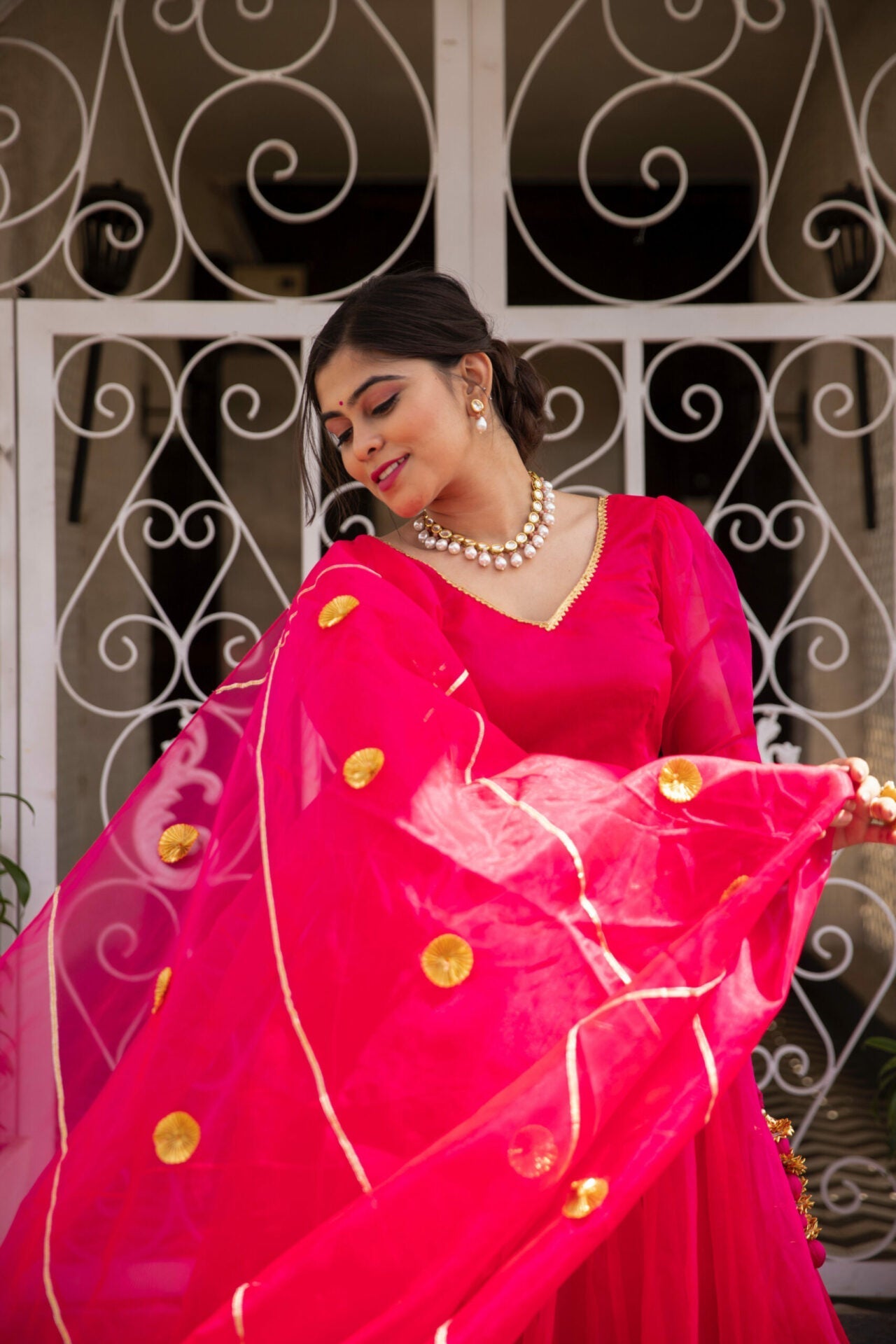 Pink Organza Puff Sleeves Fancy Lehenga Choli
