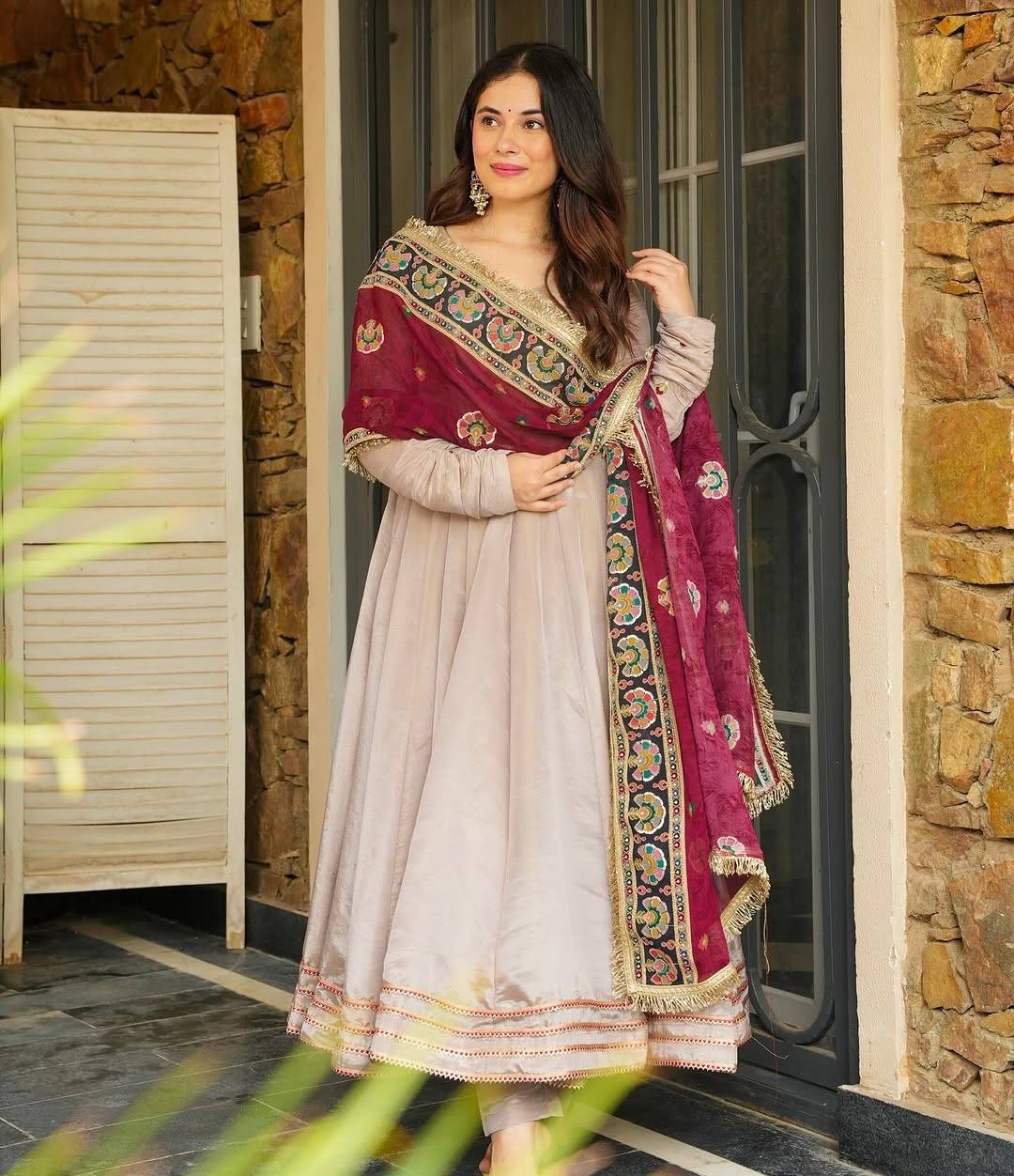 Mughal Mist Beauty French Crep Anarkali Set