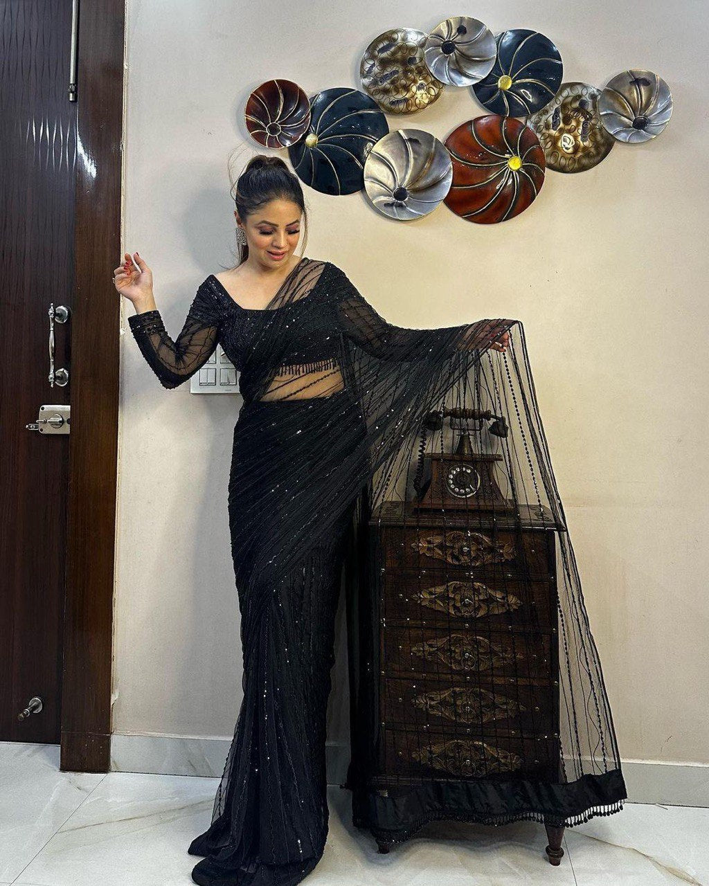 Black Starlight Sequnce Saree