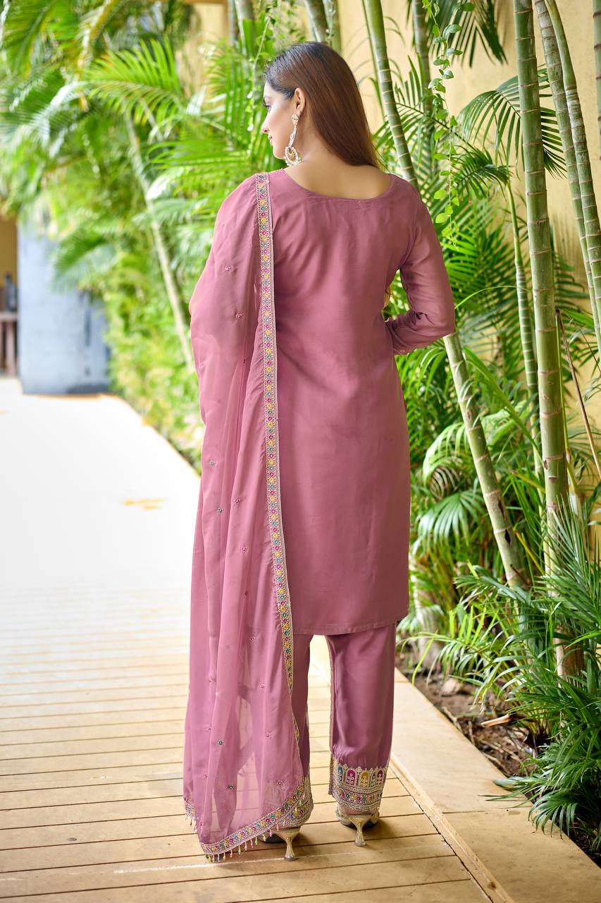 Dusty Rose Ethnic Straight-Cut Suit