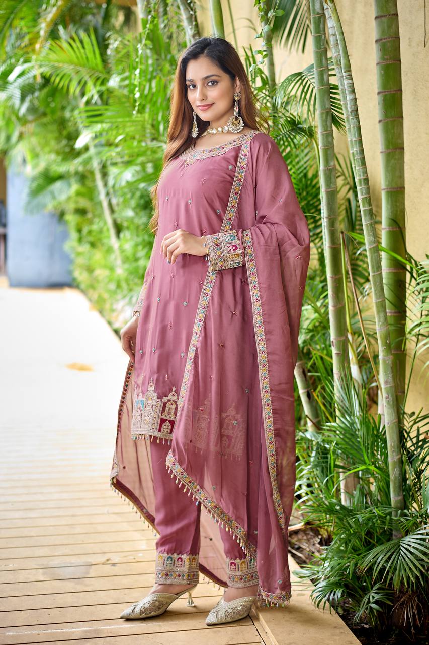 Dusty Rose Ethnic Straight-Cut Suit