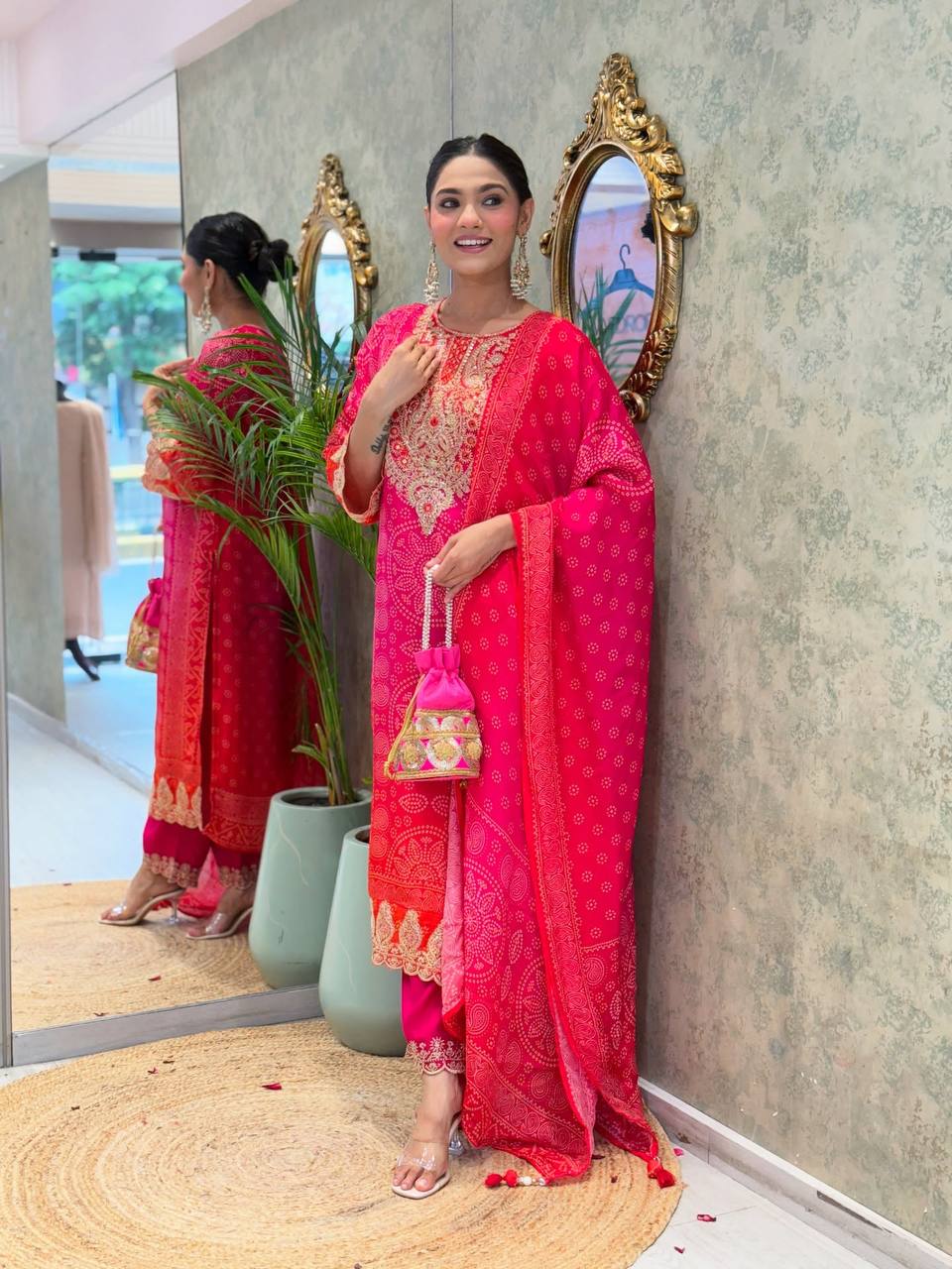Royal Rani Pink Bandhej Kurta Set