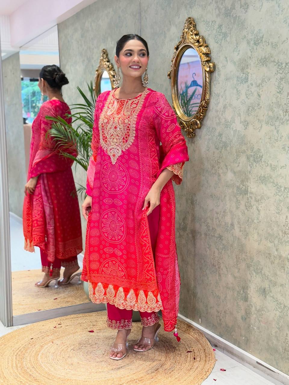 Royal Rani Pink Bandhej Kurta Set