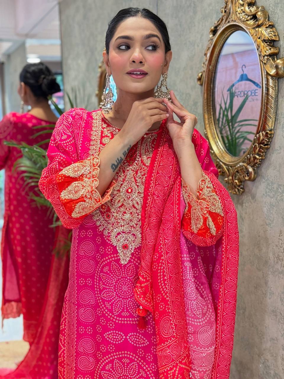 Royal Rani Pink Bandhej Kurta Set