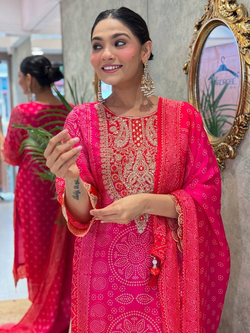 Royal Rani Pink Bandhej Kurta Set