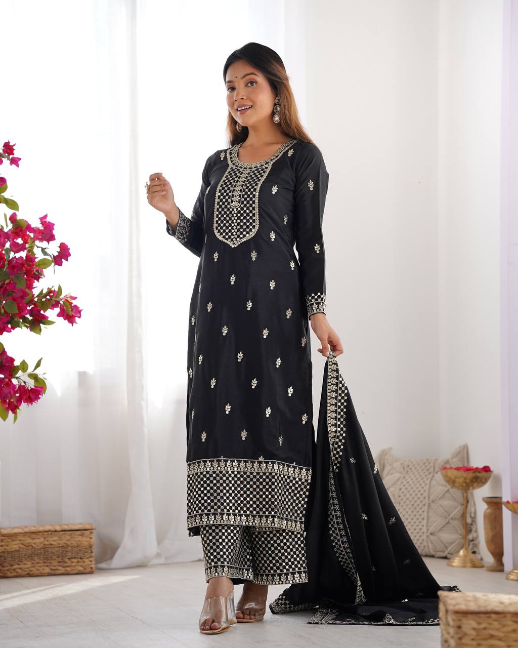 Himanshi Beautiful Pure Chinon Silk Fabric Kurta Set