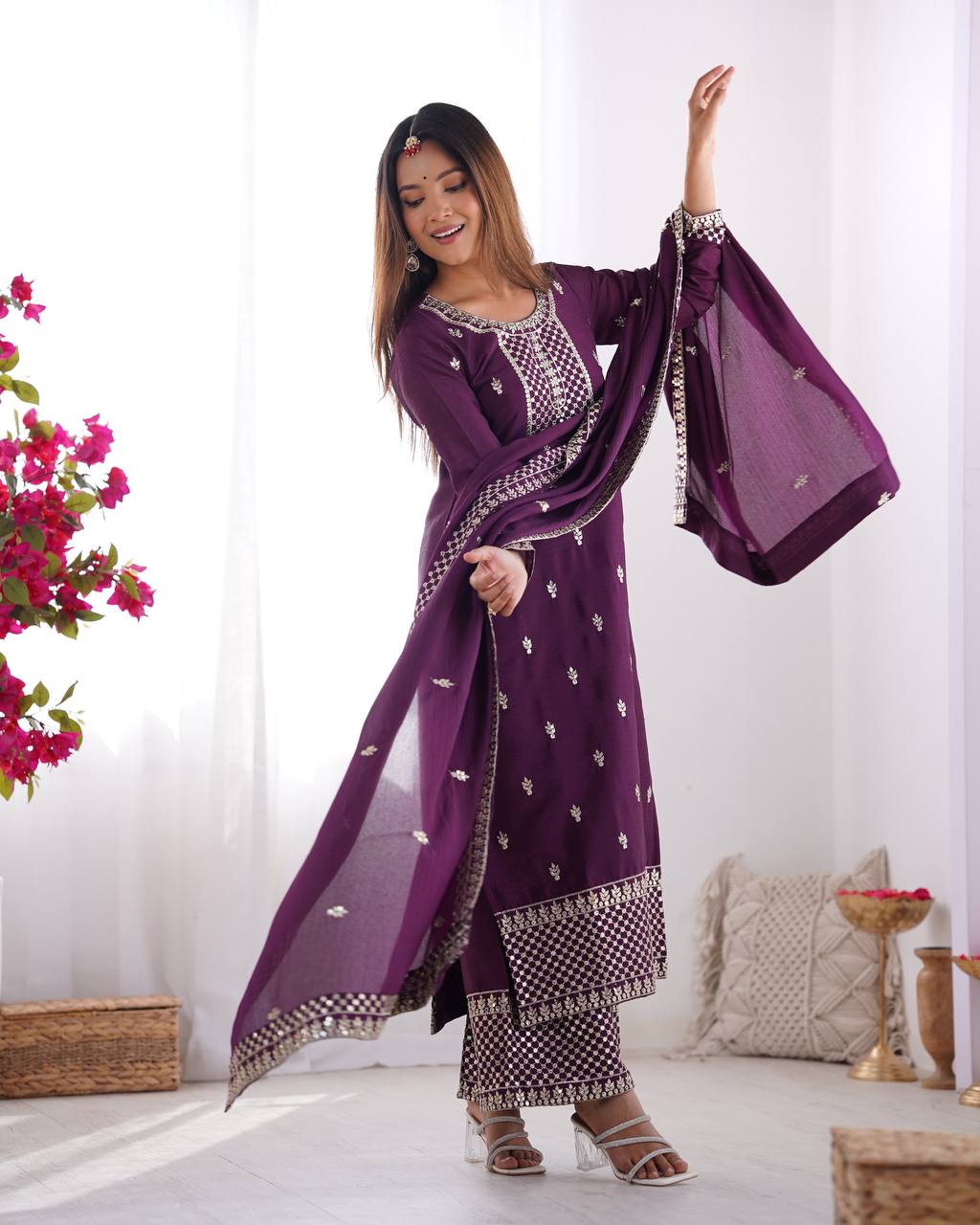 Himanshi Beautiful Pure Chinon Silk Fabric Kurta Set
