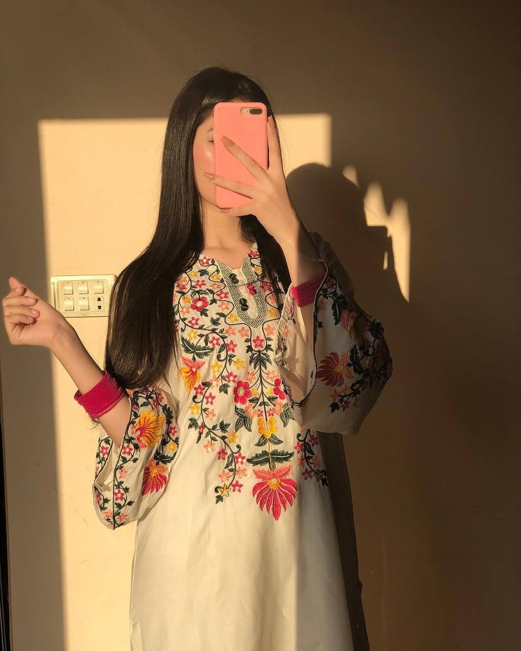 Sunset Bloom Mirror Embroidered Kurta Set