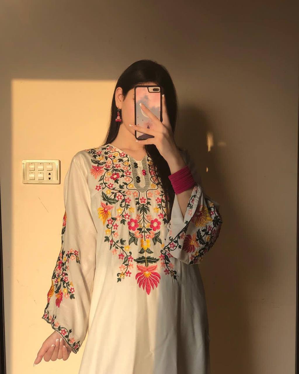 Sunset Bloom Mirror Embroidered Kurta Set