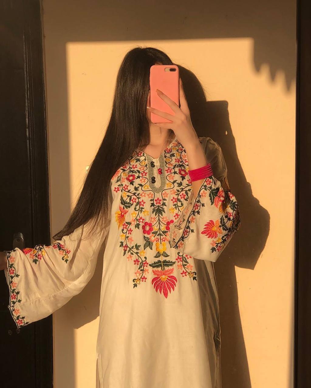 Sunset Bloom Mirror Embroidered Kurta Set