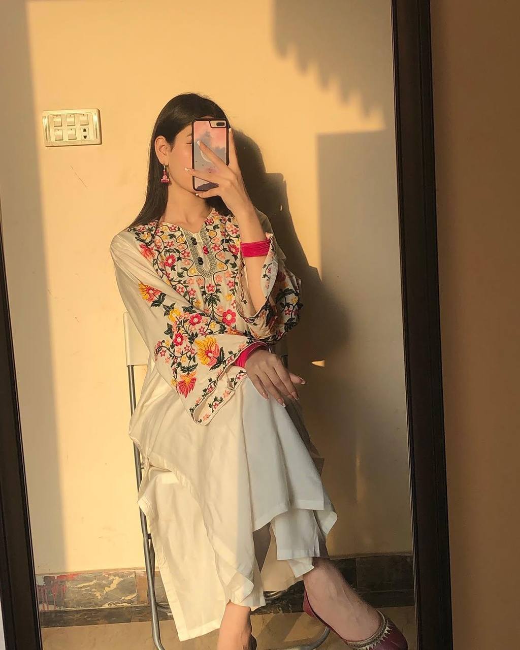 Sunset Bloom Mirror Embroidered Kurta Set