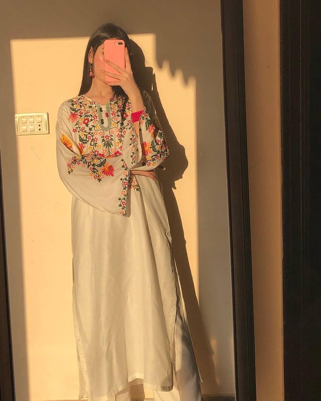 Sunset Bloom Mirror Embroidered Kurta Set