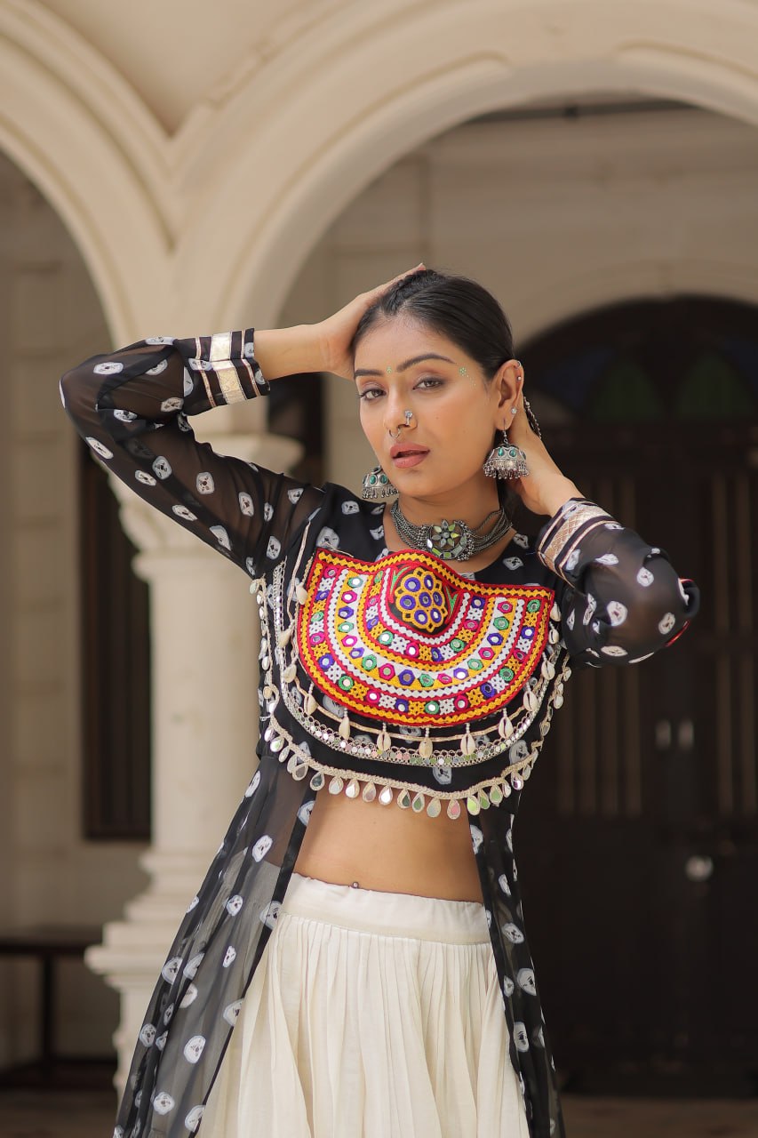Raas Rang Collection Mirror Embroidered Front Cut Jacket Choli