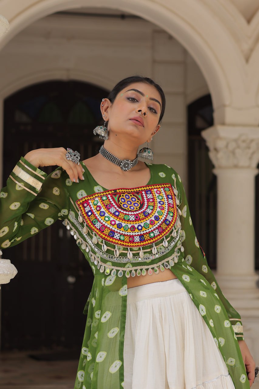 Raas Rang Collection Mirror Embroidered Front Cut Jacket Choli
