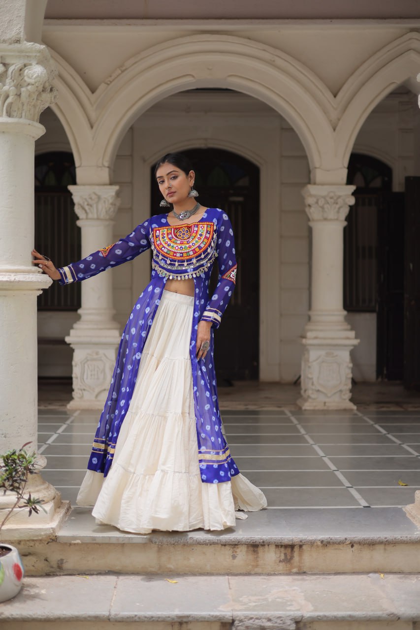Raas Rang Collection Mirror Embroidered Front Cut Jacket Choli