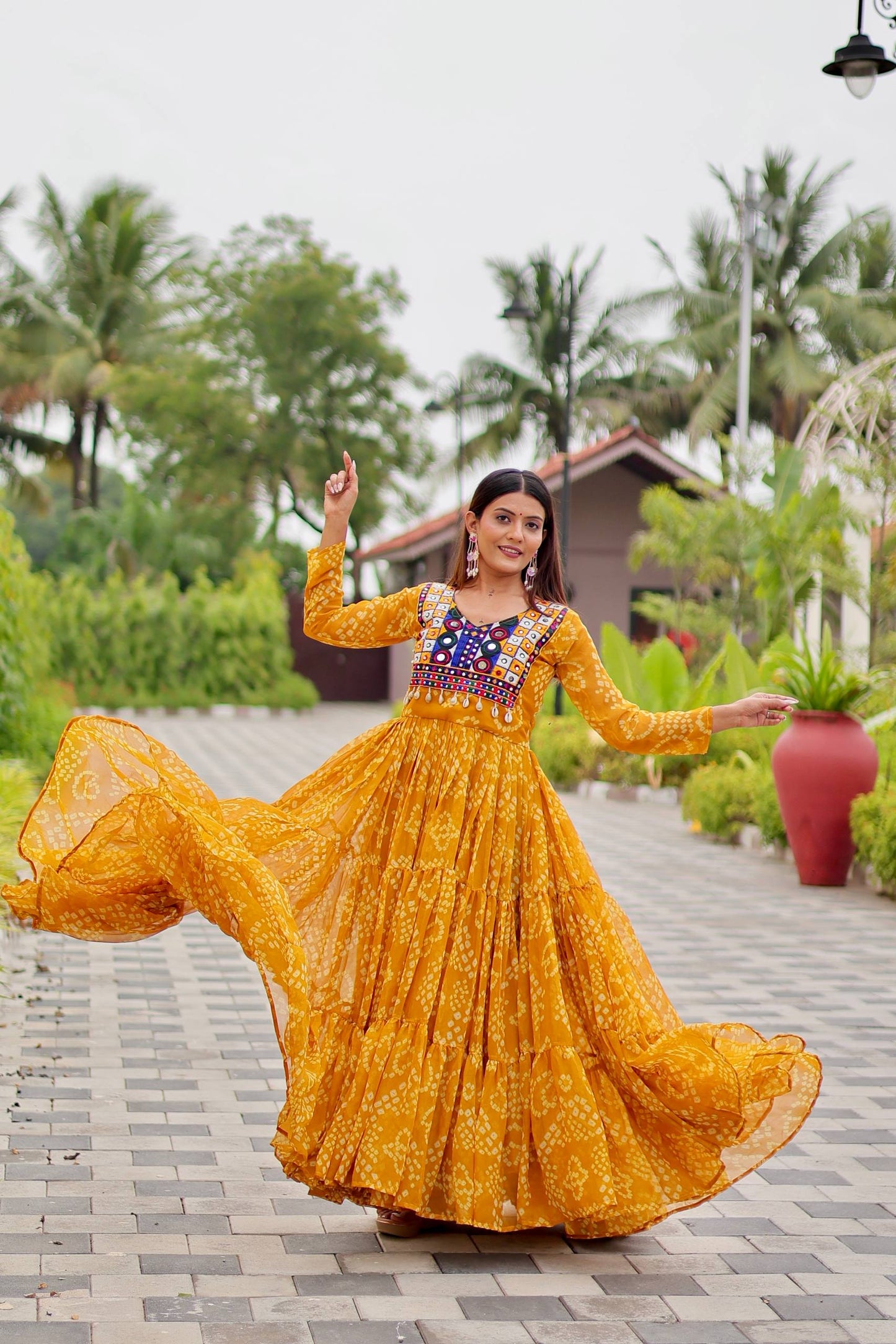 Bandhani Bliss Flared Anarkali Gowns