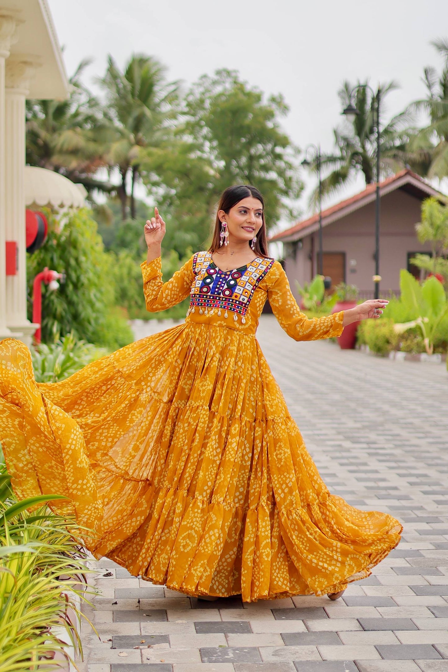 Bandhani Bliss Flared Anarkali Gowns