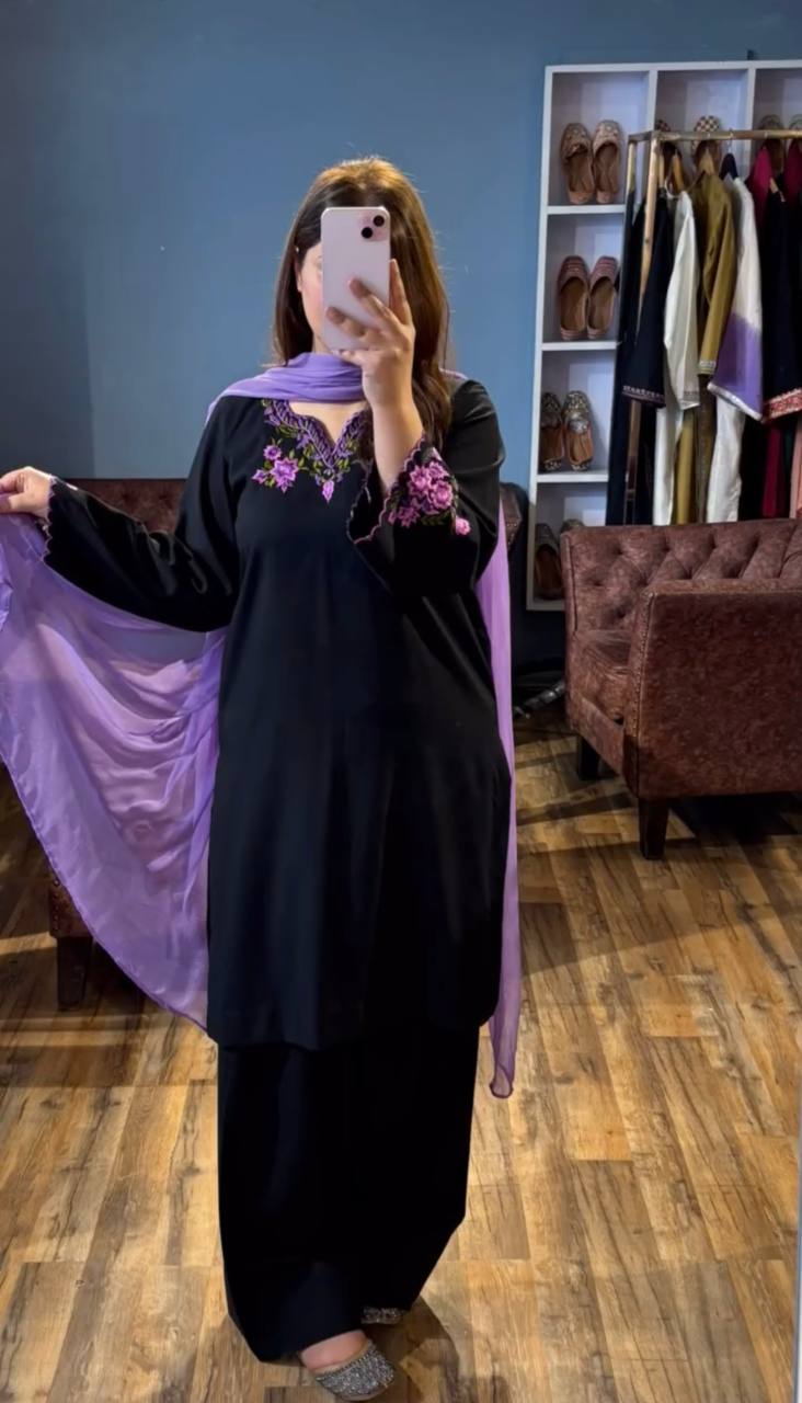 Noor e Siyah Regal Black with Purple Bloom Party Wear Suit Set
