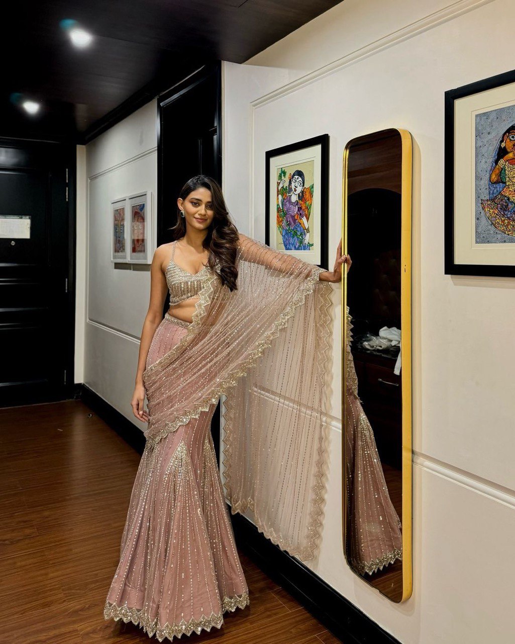Blushed Drape Luxe Sequin Lehenga Saree