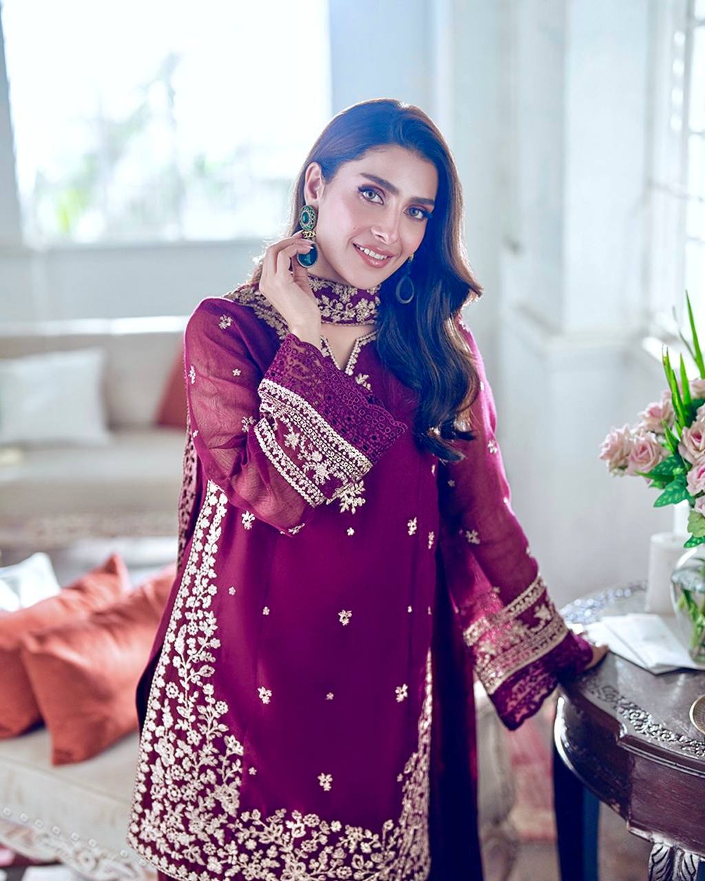 Daastaan e Raat Wine Toned Straight Suit
