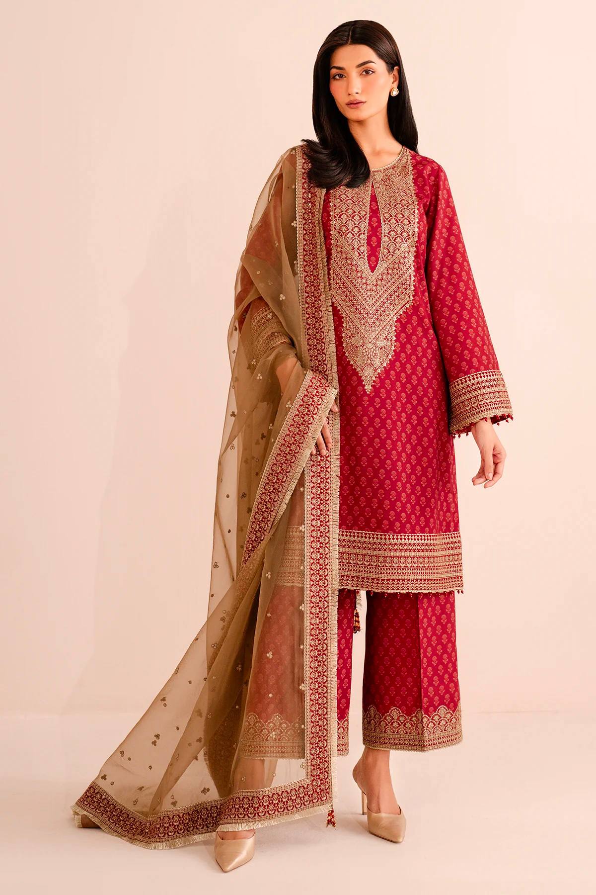 Banarasi Bloom Deep Maroon Kurta Sharara