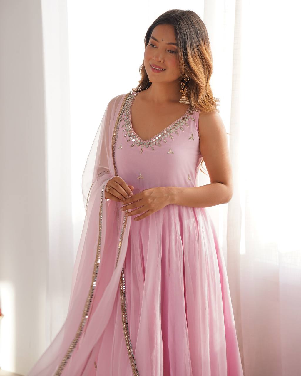 Meher Rose Glow Baby Pink Anarkali Dress