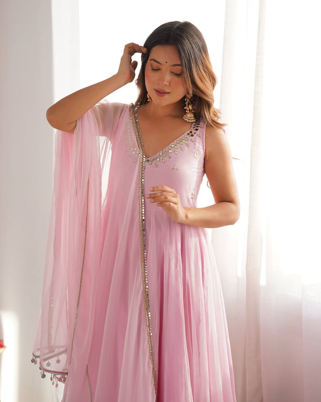 Meher Rose Glow Baby Pink Anarkali Dress