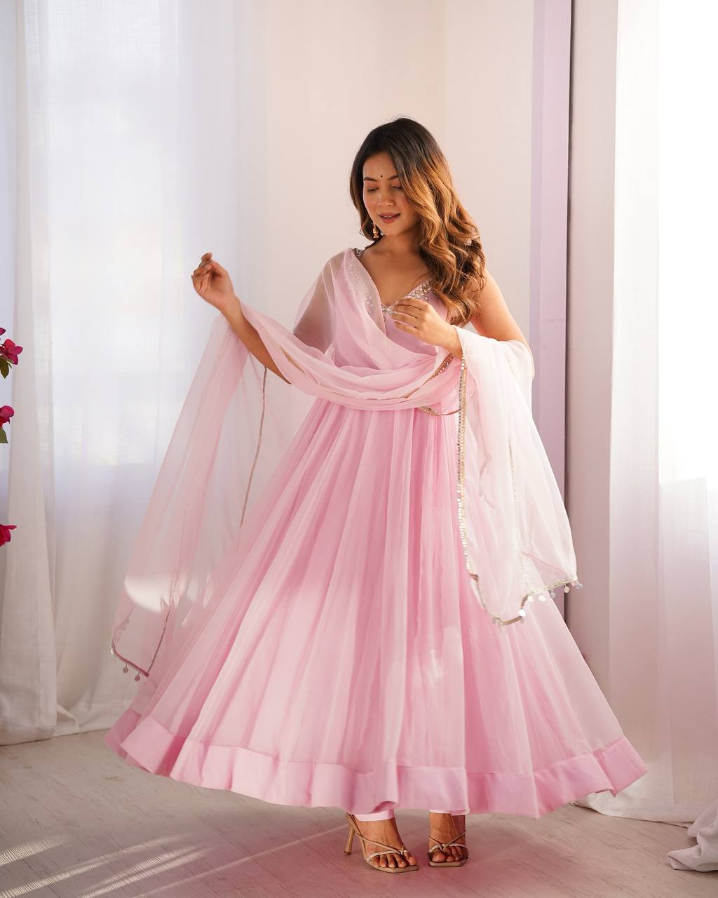 Meher Rose Glow Baby Pink Anarkali Dress