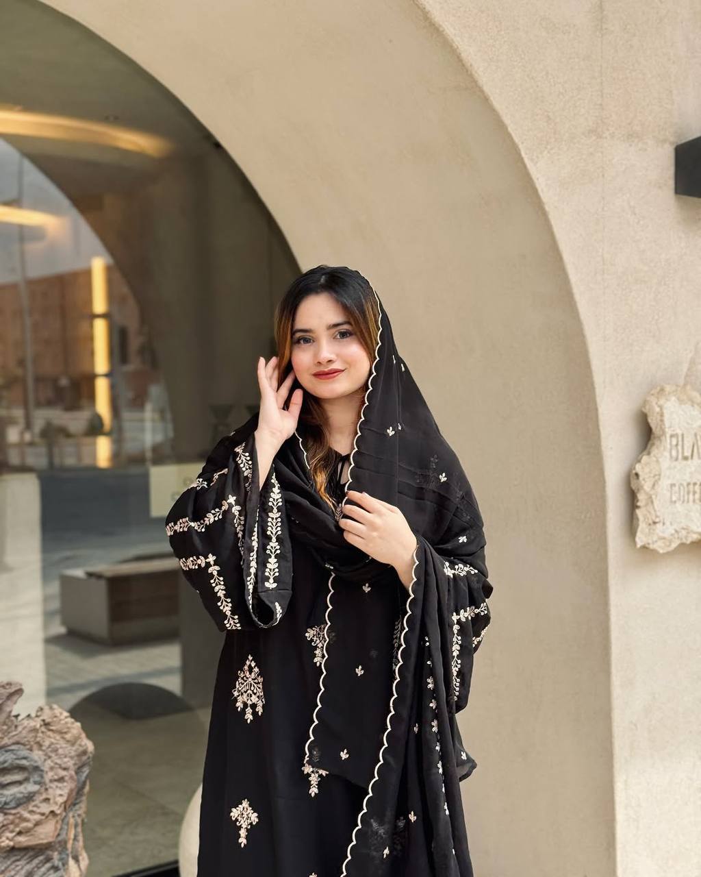 Midnight Bloom Embroidered Black Suit Set