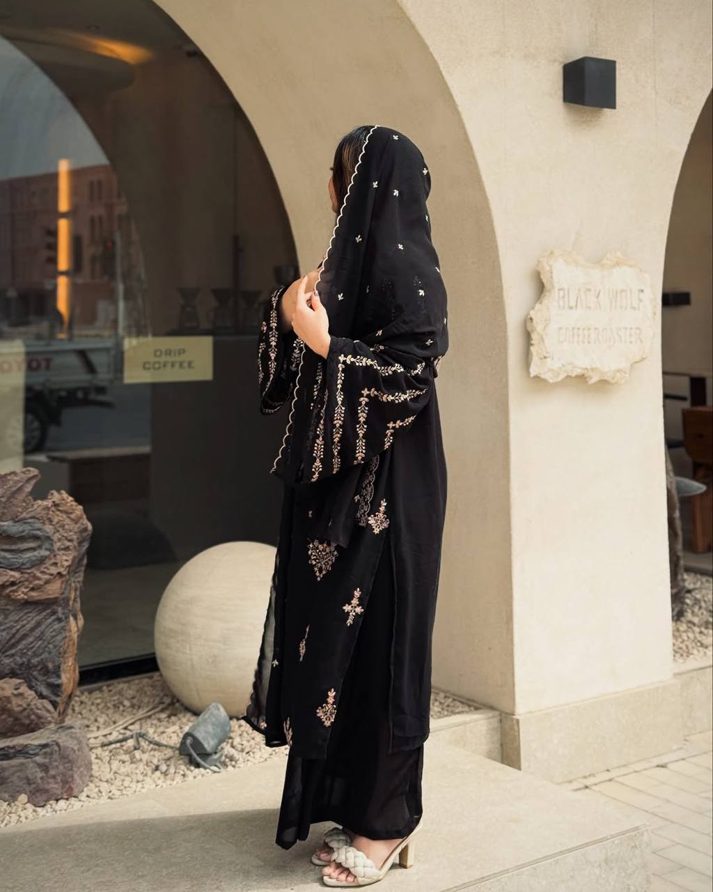Midnight Bloom Embroidered Black Suit Set