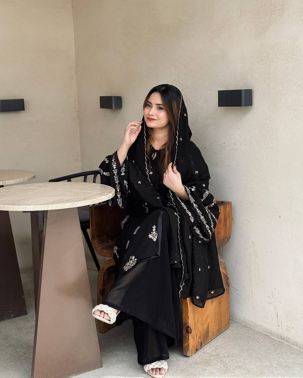 Midnight Bloom Embroidered Black Suit Set