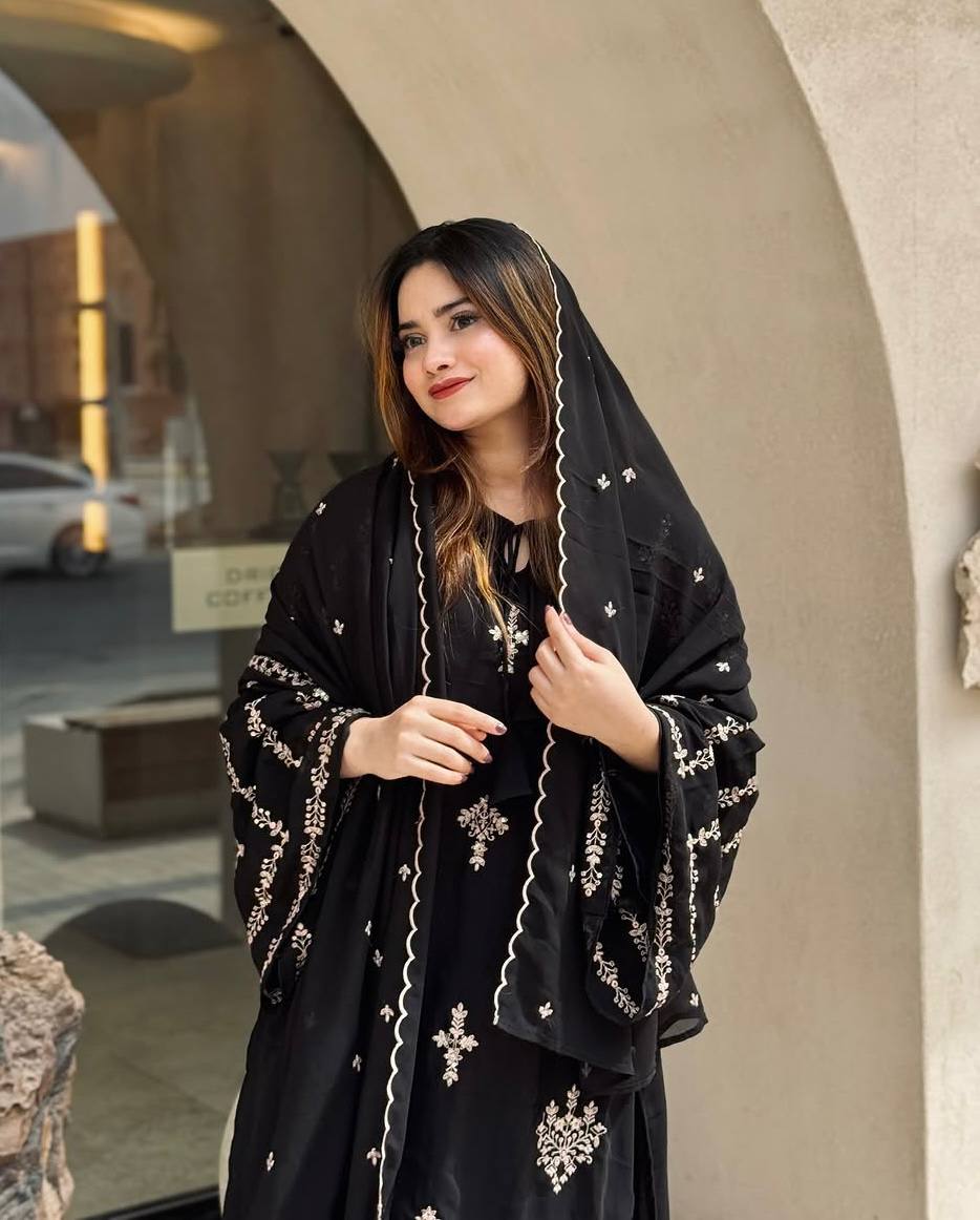 Midnight Bloom Embroidered Black Suit Set