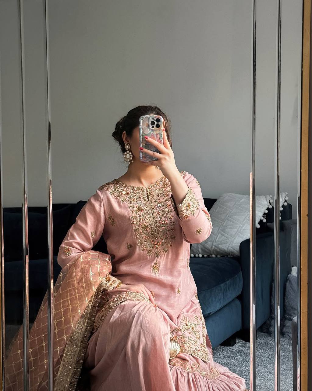 Blush Luxe Patiala Co-ord Handcrafted Kurti Sharara Suit Set