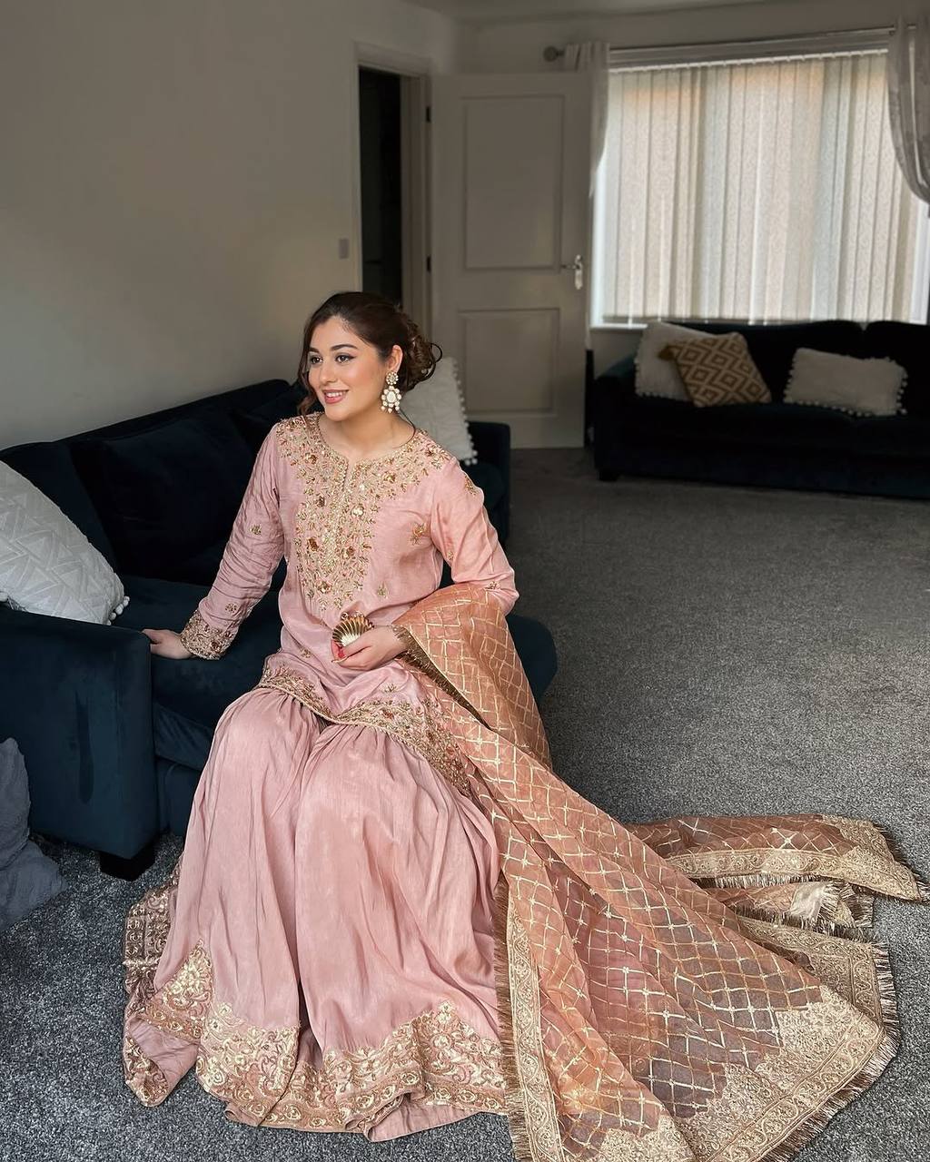 Blush Luxe Patiala Co-ord Handcrafted Kurti Sharara Suit Set