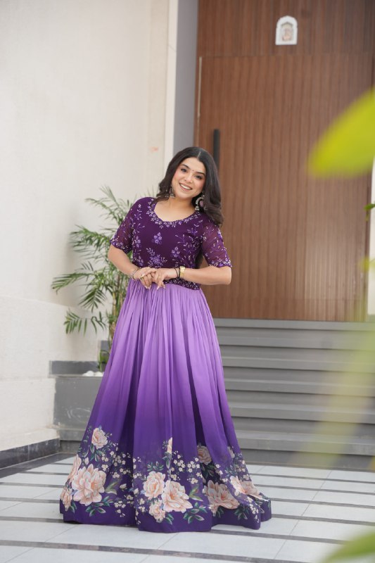 Sara Rich Floral Digital Print Designer Anarkali Gown