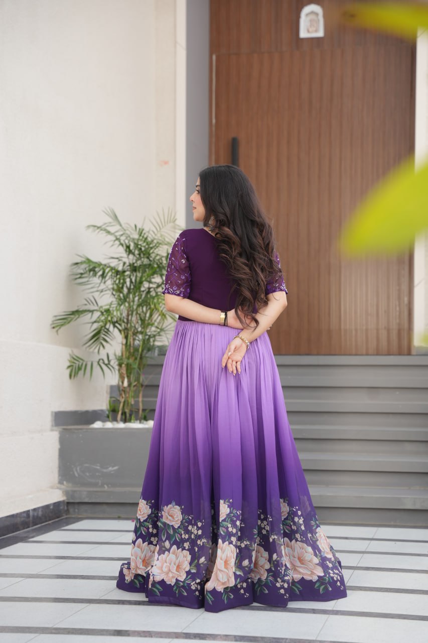 Sara Rich Floral Digital Print Designer Anarkali Gown