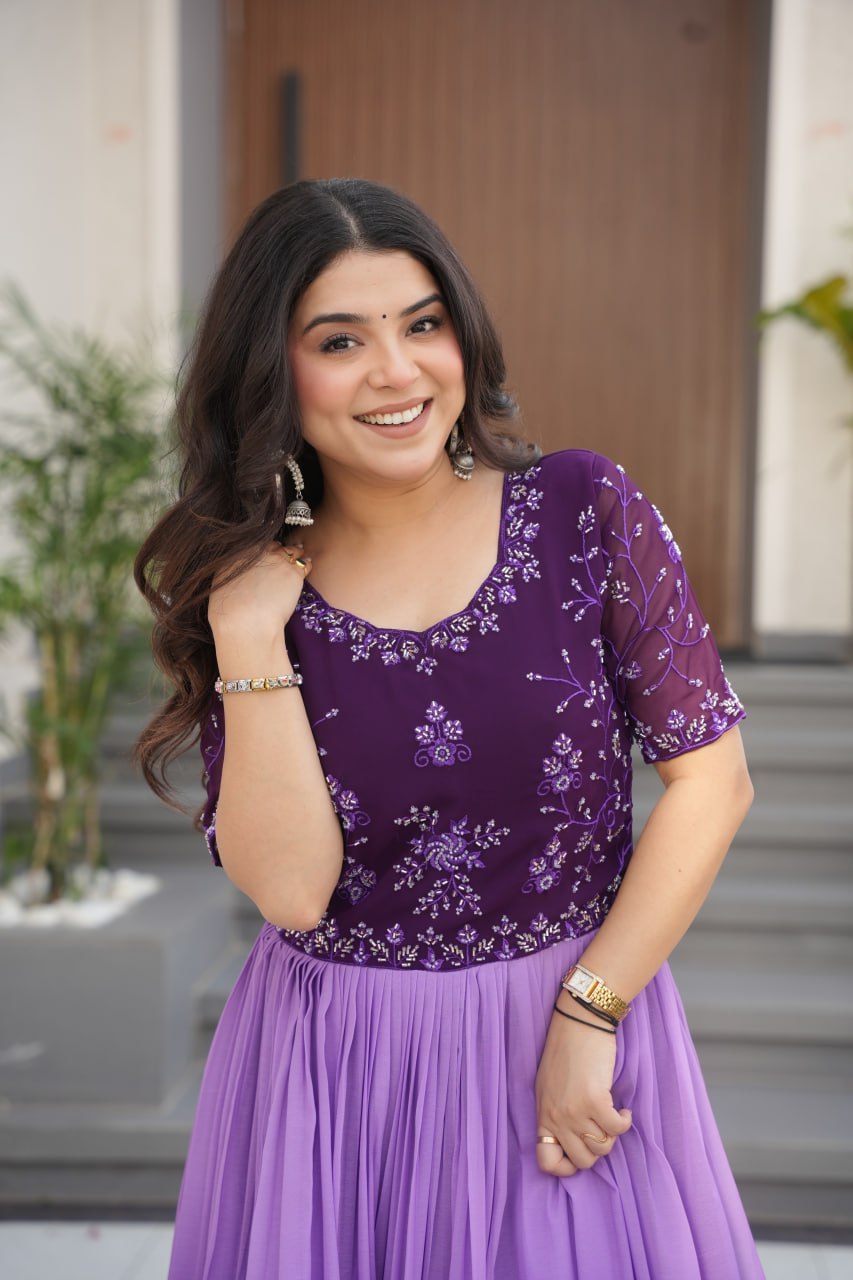 Sara Rich Floral Digital Print Designer Anarkali Gown
