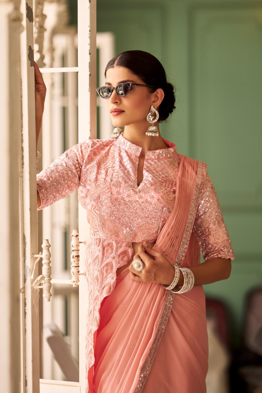 Sitara Trending Ready To Wear Stylist Blouse Drape Saree