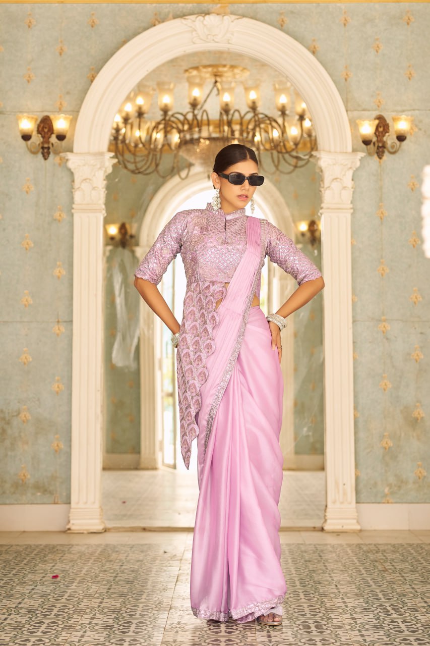 Sitara Trending Ready To Wear Stylist Blouse Drape Saree