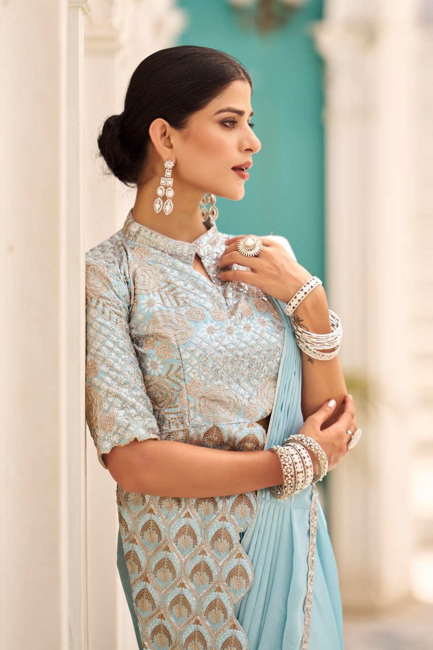 Sitara Trending Ready To Wear Stylist Blouse Drape Saree