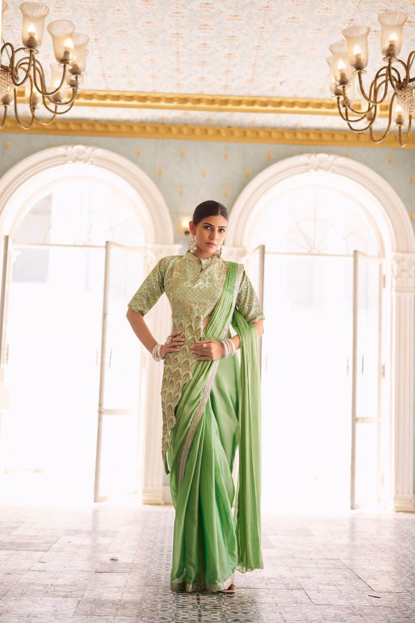 Sitara Trending Ready To Wear Stylist Blouse Drape Saree