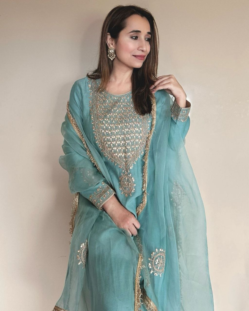 New Designer Mist Blue Regal Vichitra Silk Kurta Set