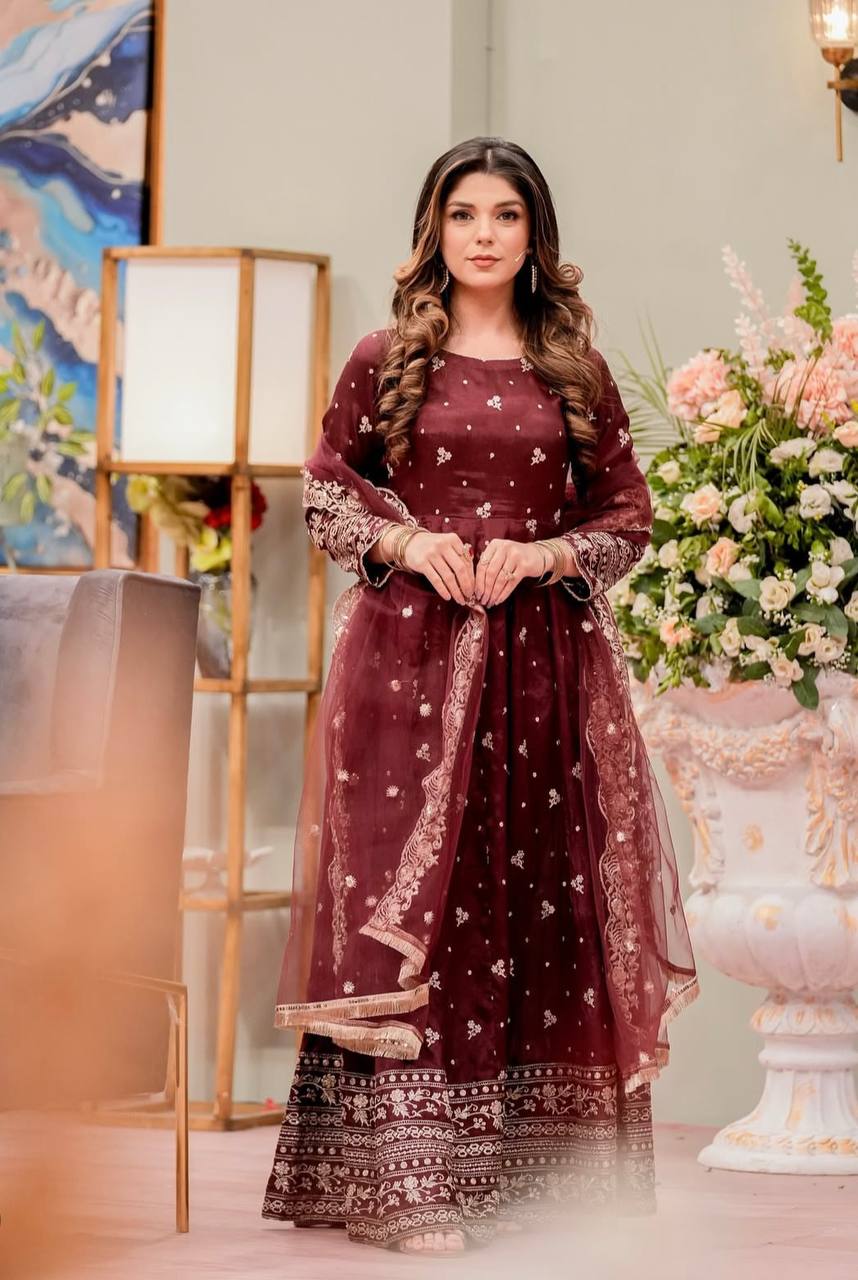 The Royal Bloom Deep Maroon Anarkali with Heritage Borders Suit
