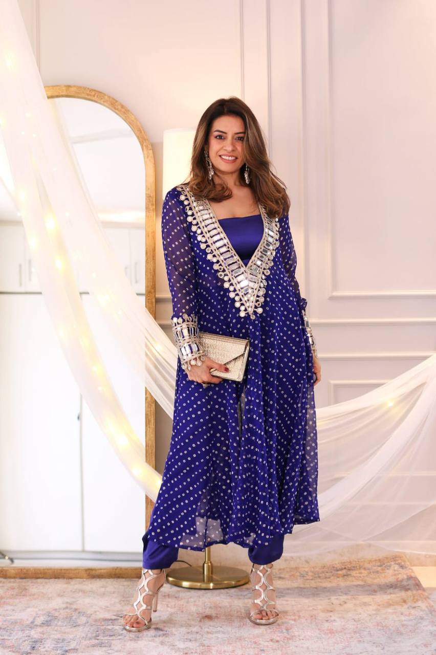 Zarina Polka Glam Mirror Hand Work Anarkali Set