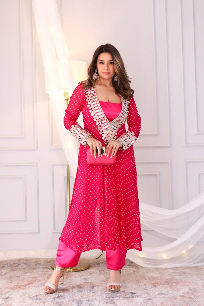 Zarina Polka Glam Mirror Hand Work Anarkali Set