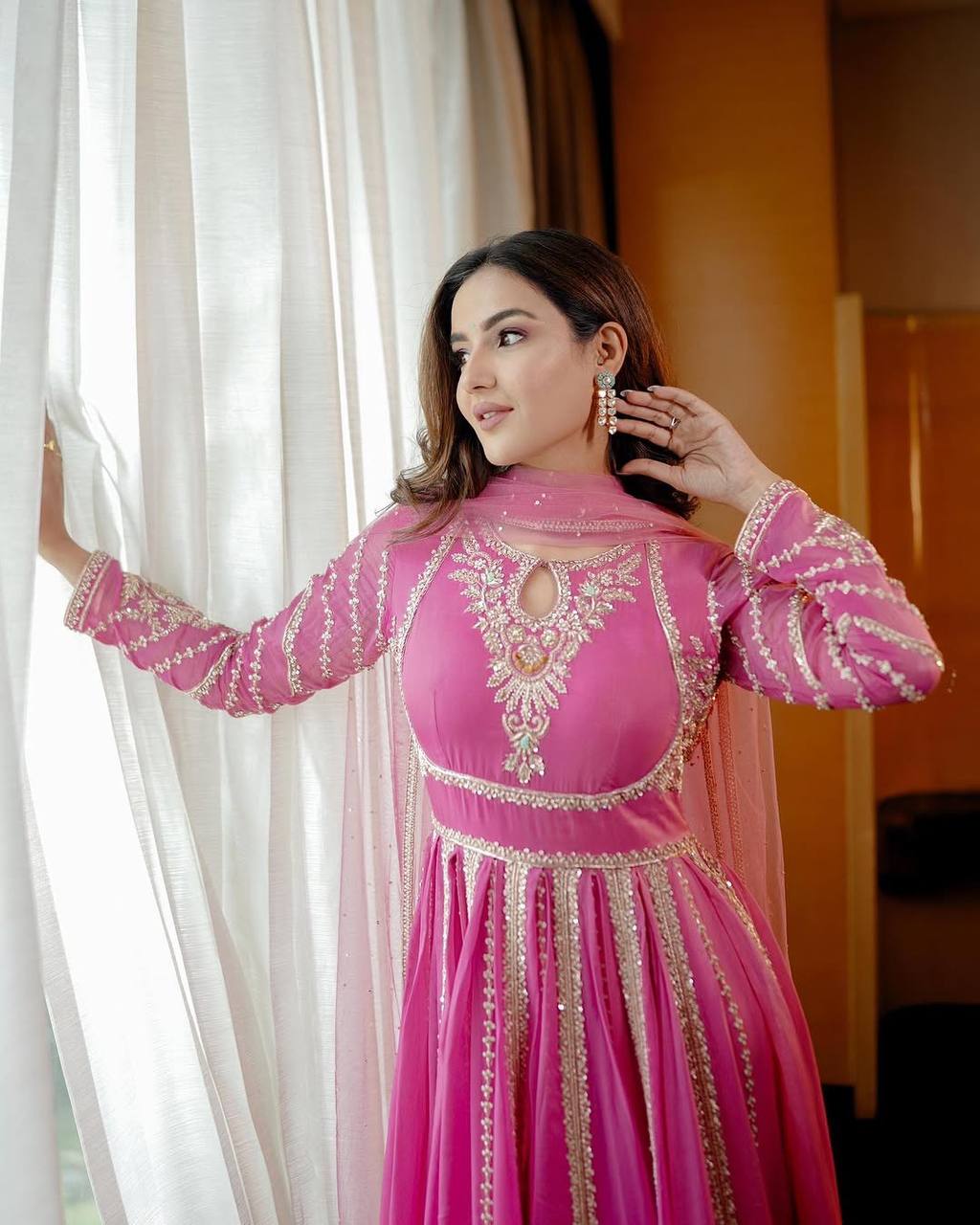 Aavya Pink Bluse Designer Party Wear Faux Georgette Gown