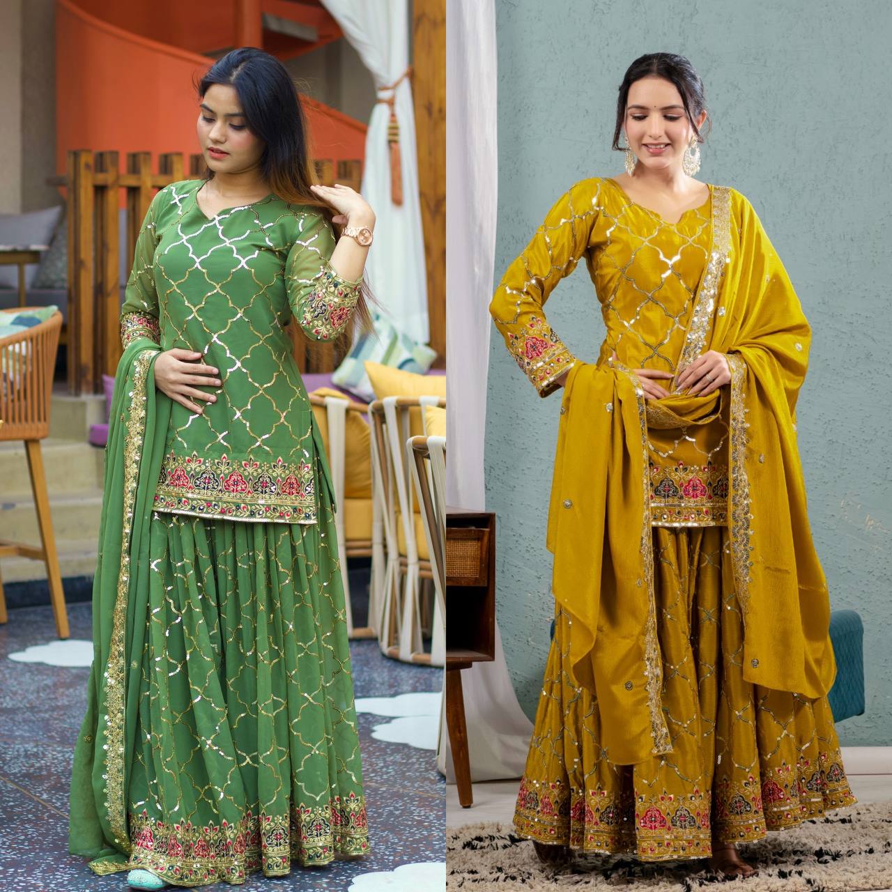 Aaravi Gold Zari Glimmers on Royal Weaves Sharara Set