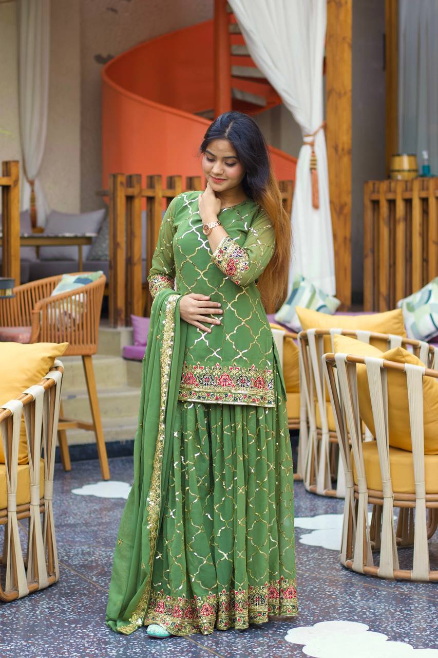 Aaravi Gold Zari Glimmers on Royal Weaves Sharara Set