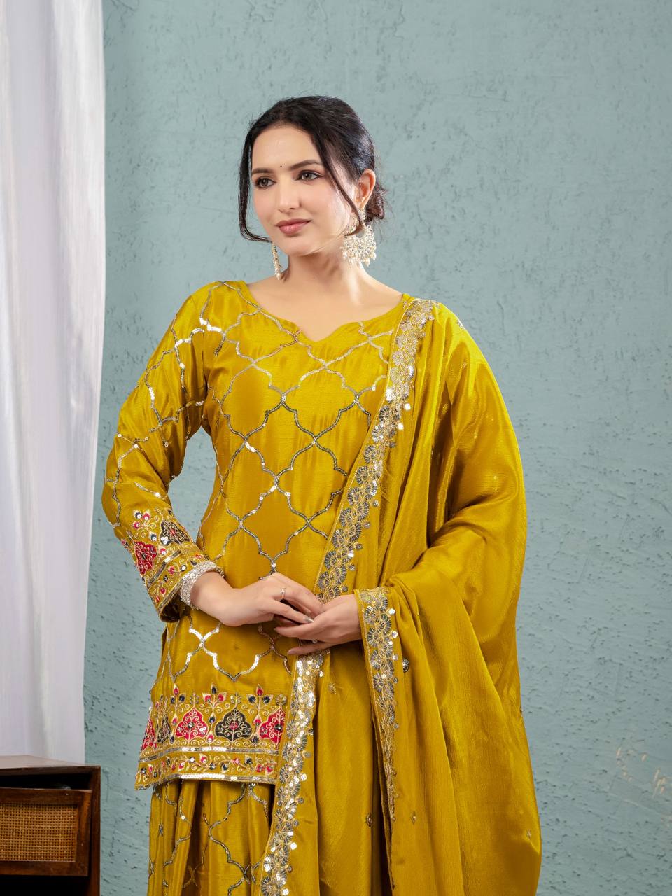 Aaravi Gold Zari Glimmers on Royal Weaves Sharara Set