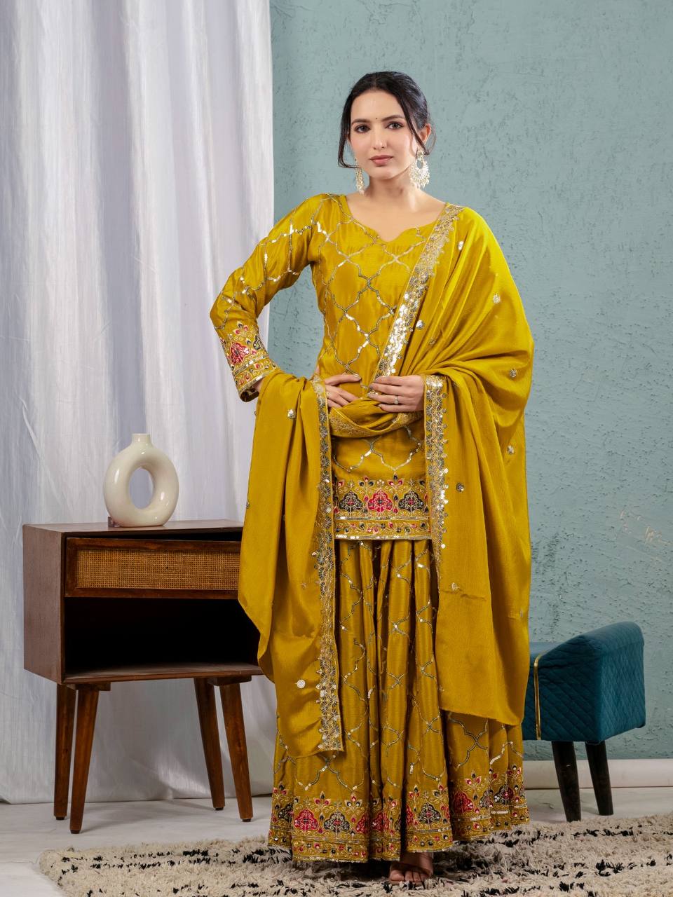 Aaravi Gold Zari Glimmers on Royal Weaves Sharara Set
